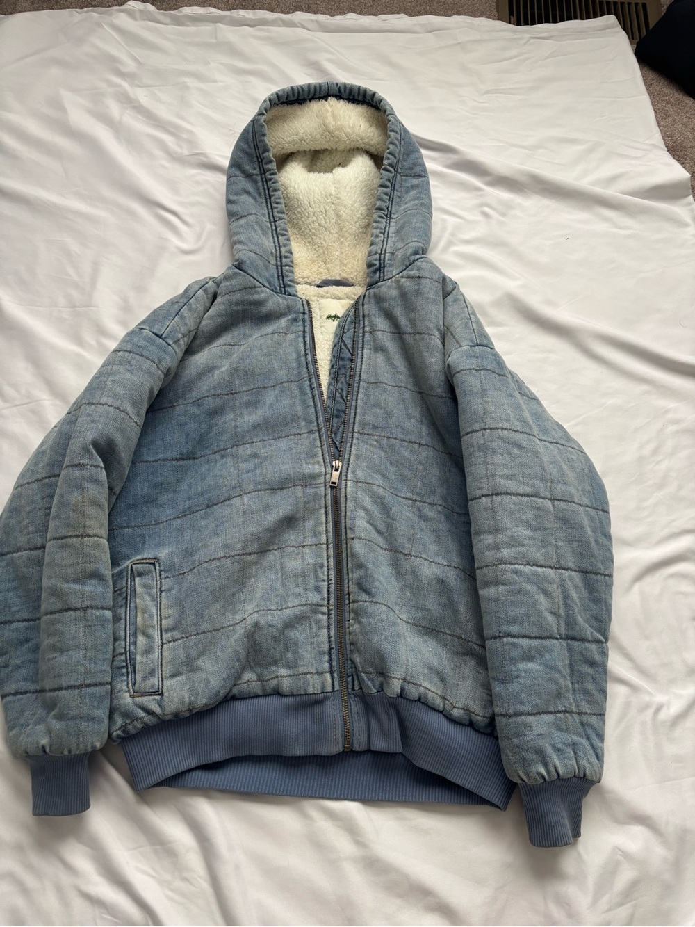 aerie Light Blue Quilted Jean Jacket with Sherpa Lining